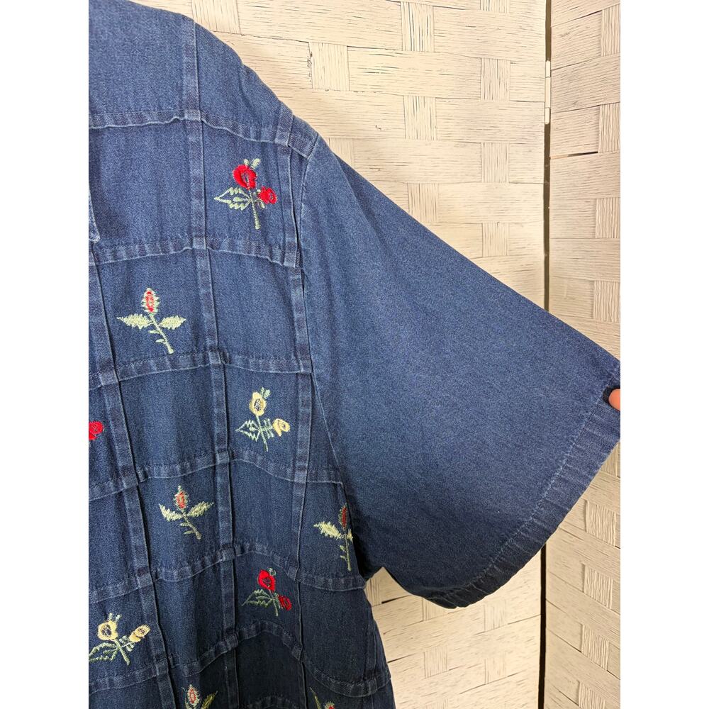 Marisol women's blouse denim button up embroidered floral vintage plus size - Picture 3 of 10